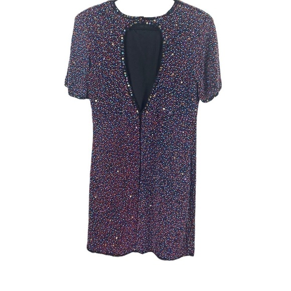 Vintage 80’s Heavy Hand Beaded and Sequinned Dress Size M - Picture 4 of 11